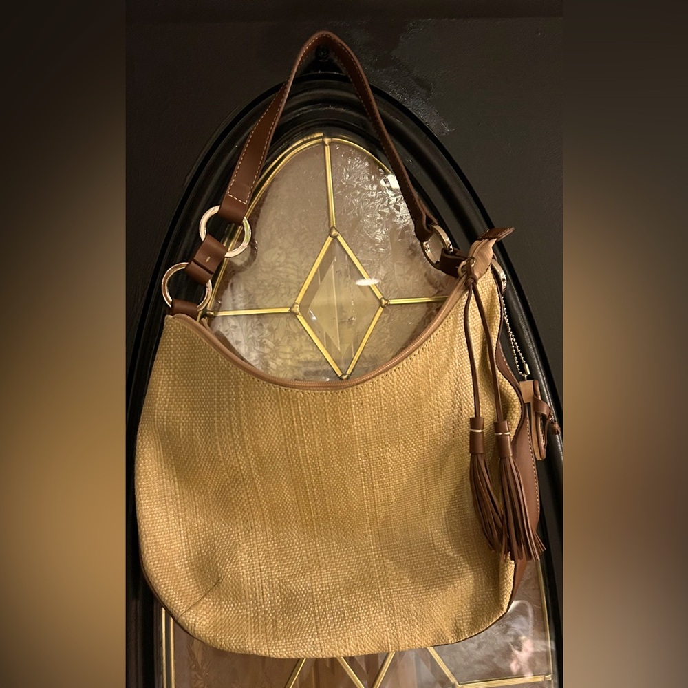 Etienne Aigner leather and straw purse